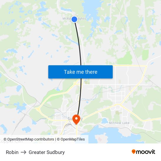 Robin to Greater Sudbury map