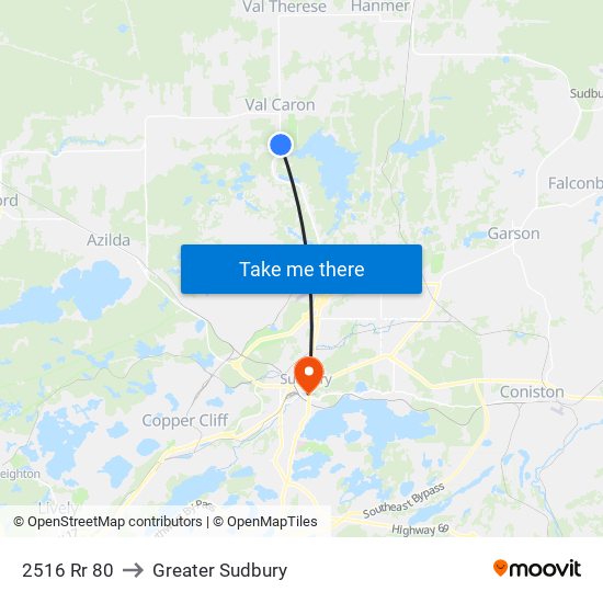 2516 Rr 80 to Greater Sudbury map