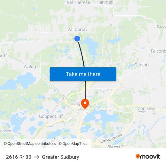 2616 Rr 80 to Greater Sudbury map