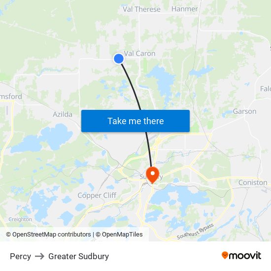 Percy to Greater Sudbury map
