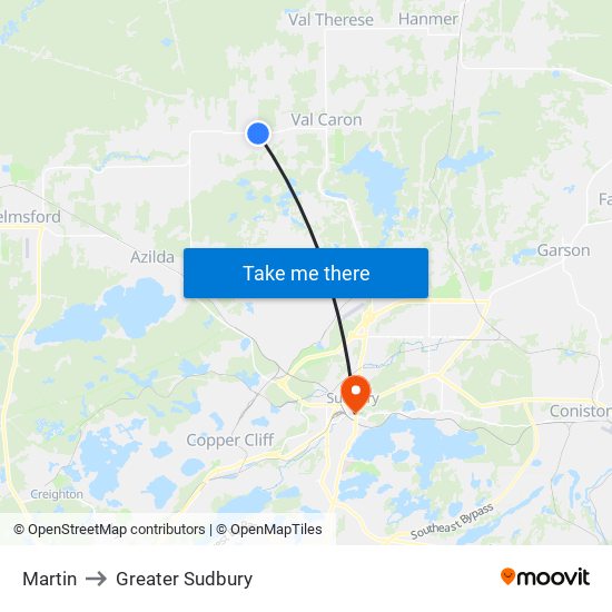 Martin to Greater Sudbury map