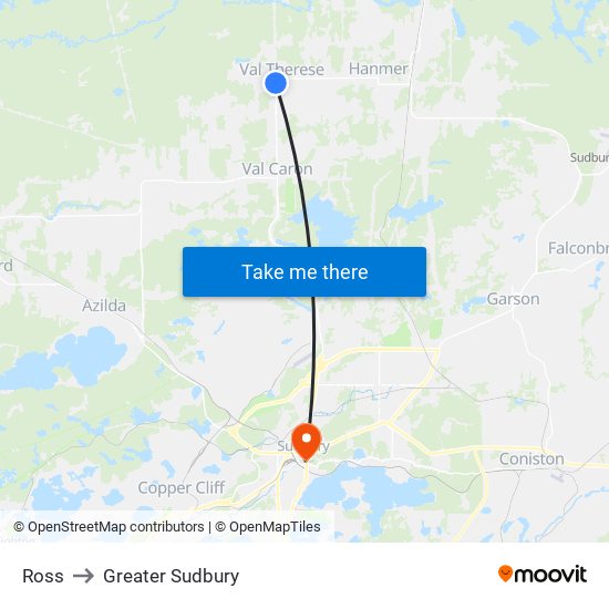 Ross to Greater Sudbury map