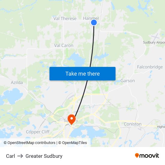 Carl to Greater Sudbury map