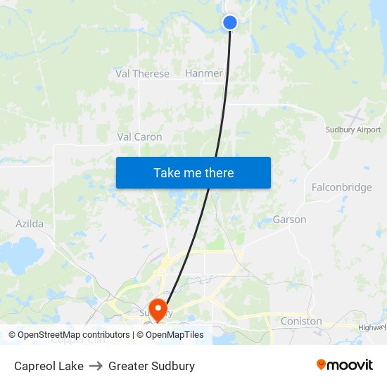 Capreol Lake to Greater Sudbury map