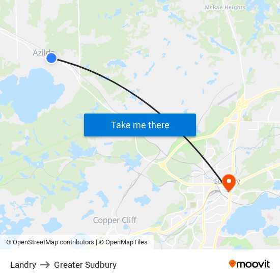 Landry to Greater Sudbury map