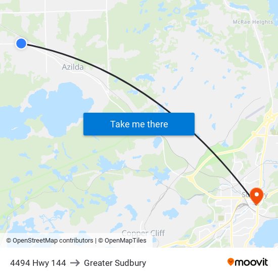 4494 Hwy 144 to Greater Sudbury map