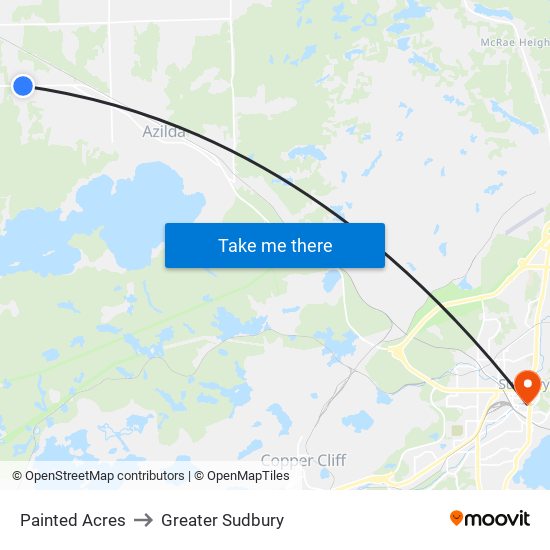 Painted Acres to Greater Sudbury map