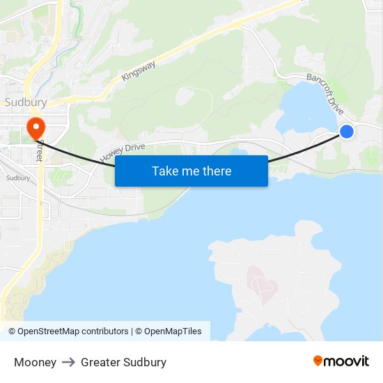 Mooney to Greater Sudbury map