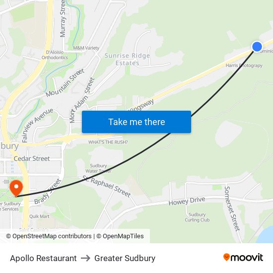 Apollo Restaurant to Greater Sudbury map