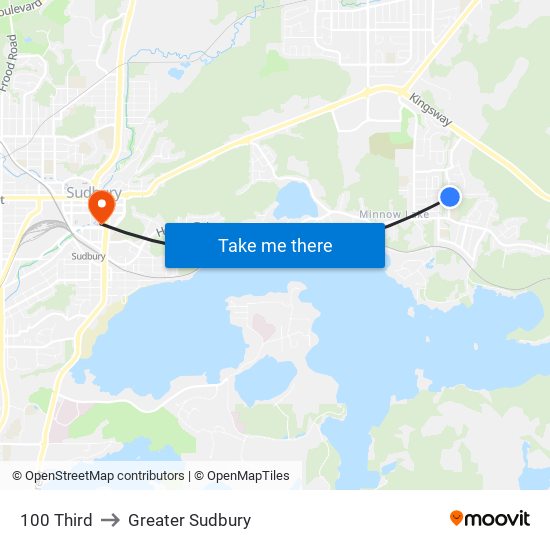 100 Third to Greater Sudbury map