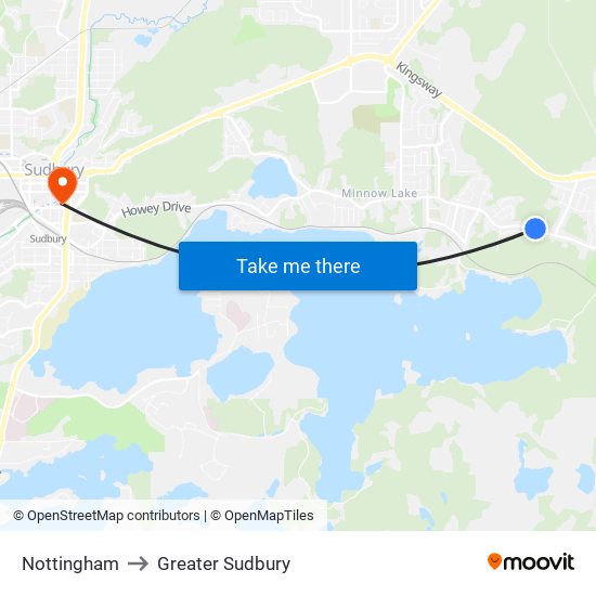 Nottingham to Greater Sudbury map