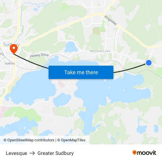 Levesque to Greater Sudbury map