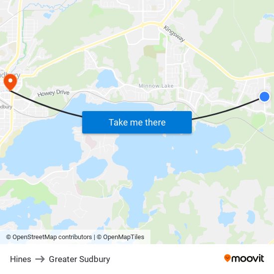Hines to Greater Sudbury map