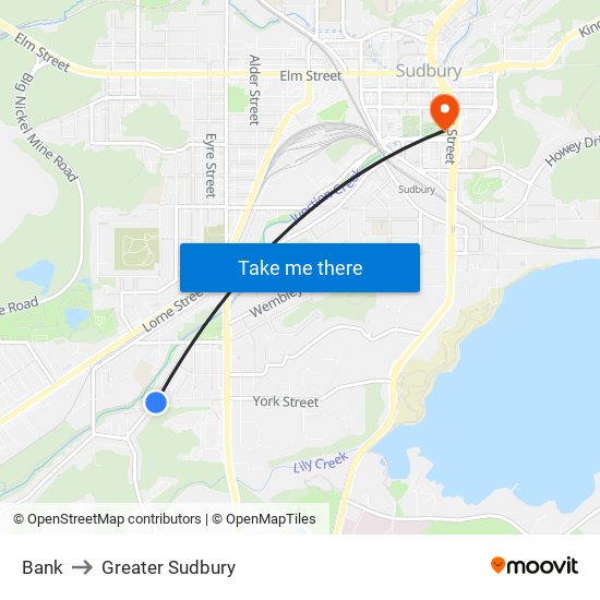 Bank to Greater Sudbury map