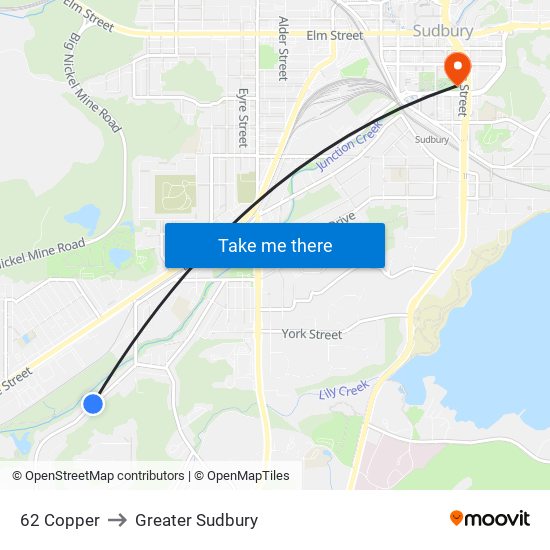 62 Copper to Greater Sudbury map