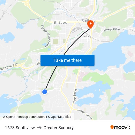 1673 Southview to Greater Sudbury map