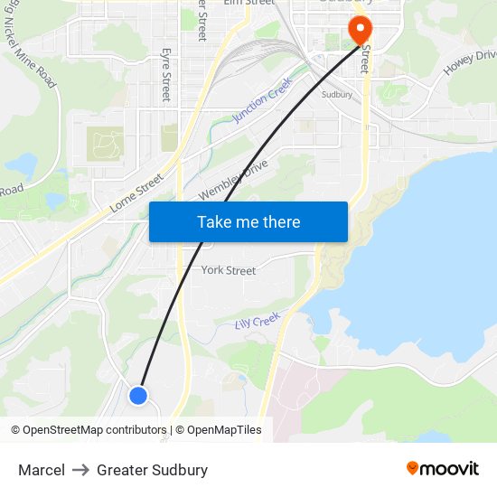 Marcel to Greater Sudbury map