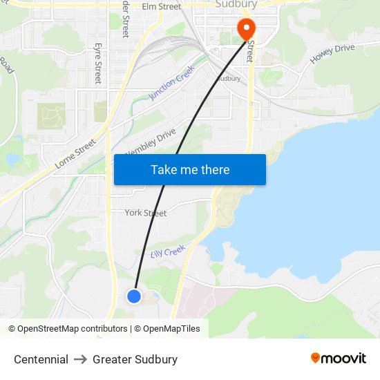 Centennial to Greater Sudbury map