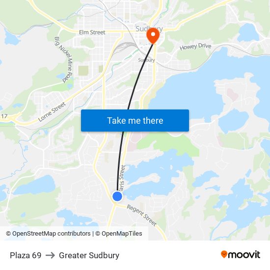 Plaza 69 to Greater Sudbury map