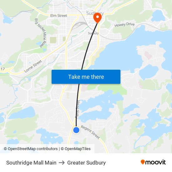 Southridge Mall Main to Greater Sudbury map