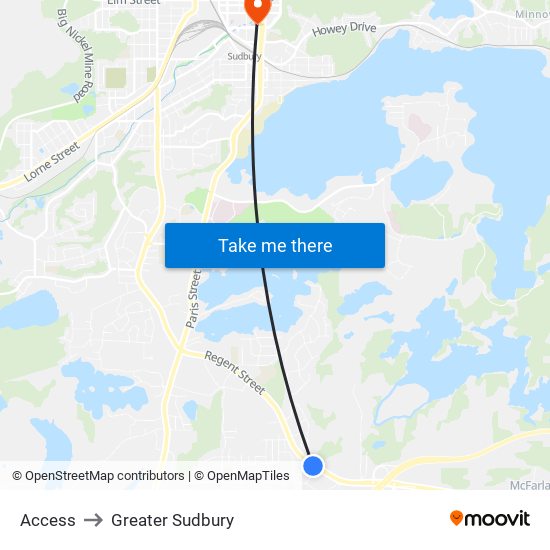 Access to Greater Sudbury map