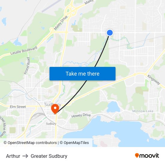 Arthur to Greater Sudbury map