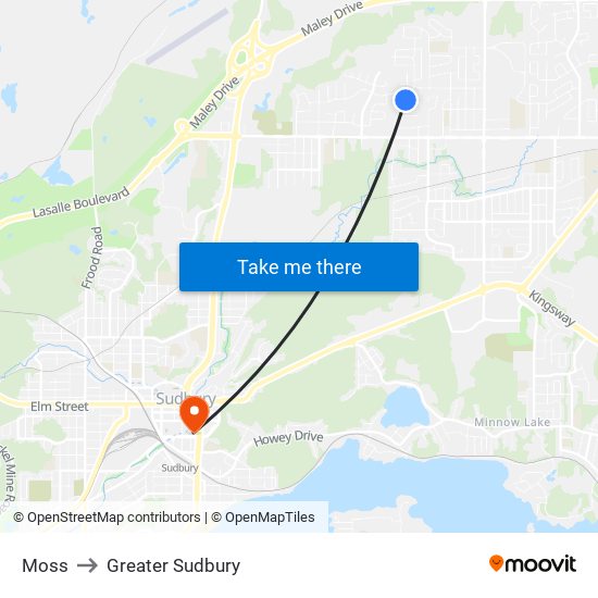 Moss to Greater Sudbury map