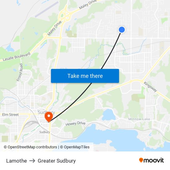 Lamothe to Greater Sudbury map