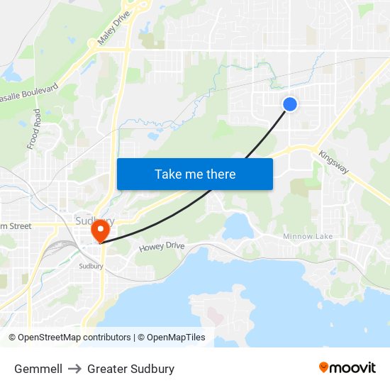 Gemmell to Greater Sudbury map