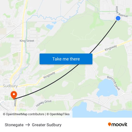 Stonegate to Greater Sudbury map