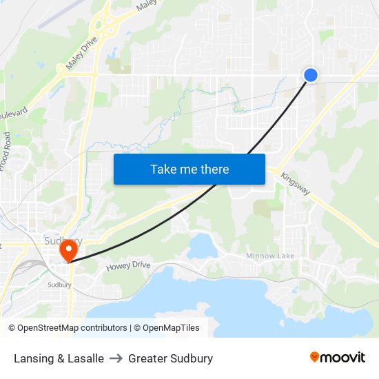 Lansing & Lasalle to Greater Sudbury map