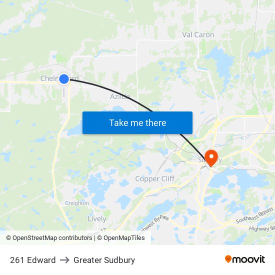 261 Edward to Greater Sudbury map