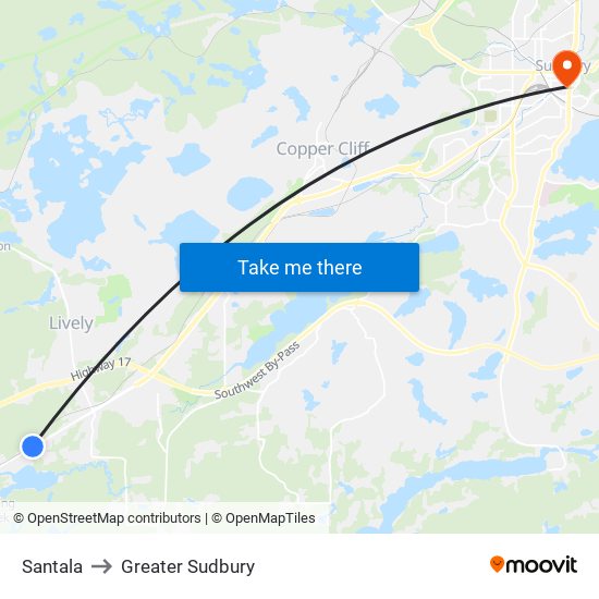 Santala to Greater Sudbury map