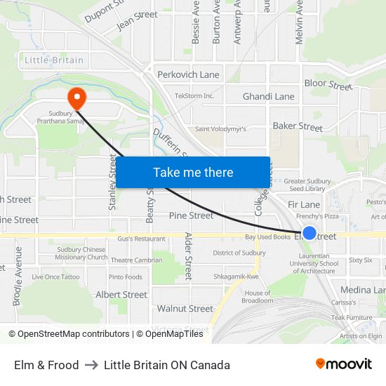 Elm & Frood to Little Britain ON Canada map