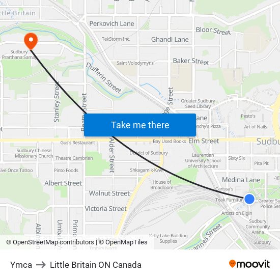 Ymca to Little Britain ON Canada map