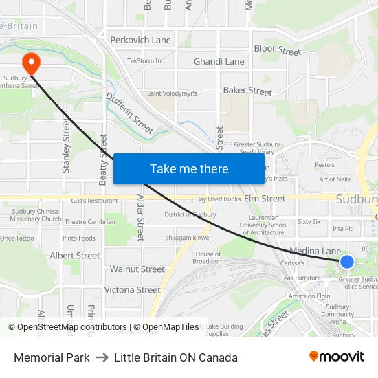 Memorial Park to Little Britain ON Canada map