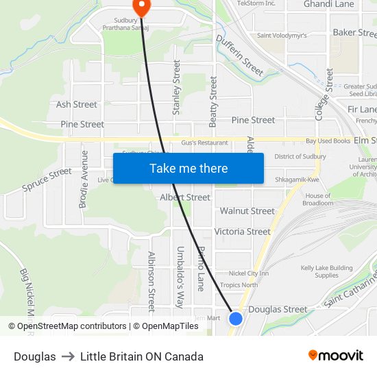 Douglas to Little Britain ON Canada map