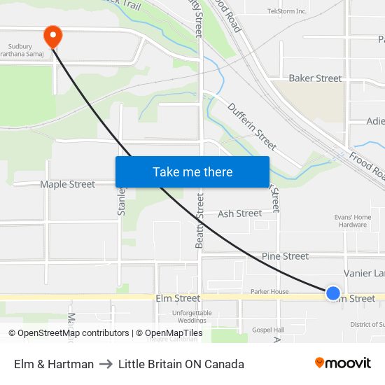 Elm & Hartman to Little Britain ON Canada map