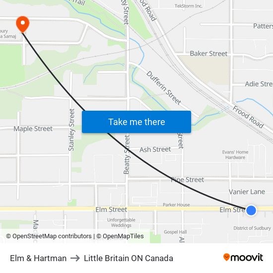 Elm & Hartman to Little Britain ON Canada map