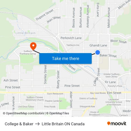 College & Baker to Little Britain ON Canada map