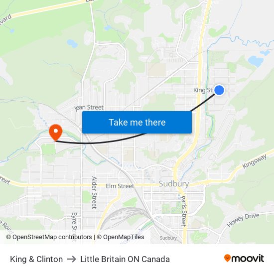 King & Clinton to Little Britain ON Canada map