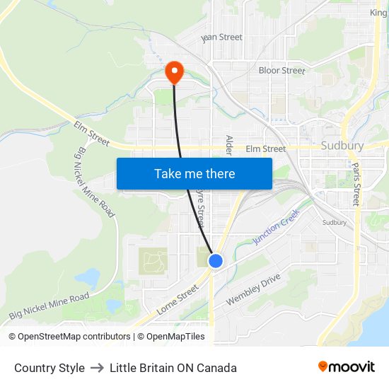 Country Style to Little Britain ON Canada map