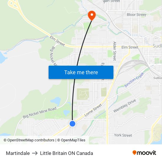 Martindale to Little Britain ON Canada map