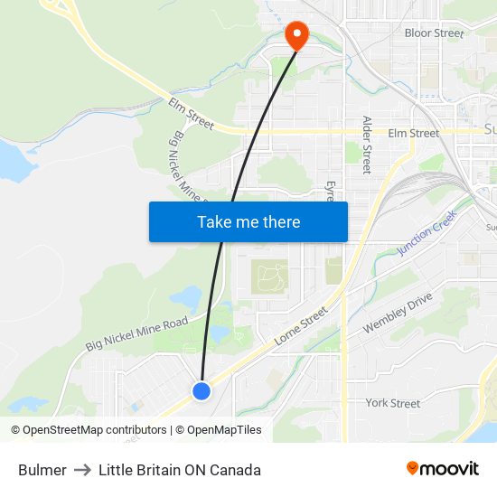 Bulmer to Little Britain ON Canada map