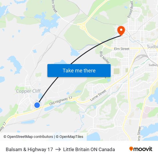 Balsam & Highway 17 to Little Britain ON Canada map