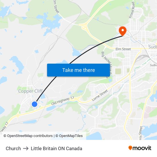 Church to Little Britain ON Canada map
