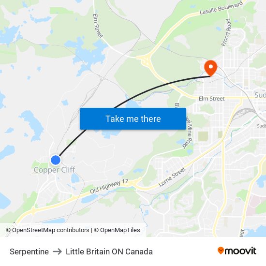 Serpentine to Little Britain ON Canada map