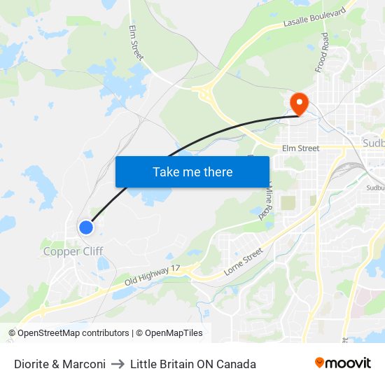 Diorite & Marconi to Little Britain ON Canada map