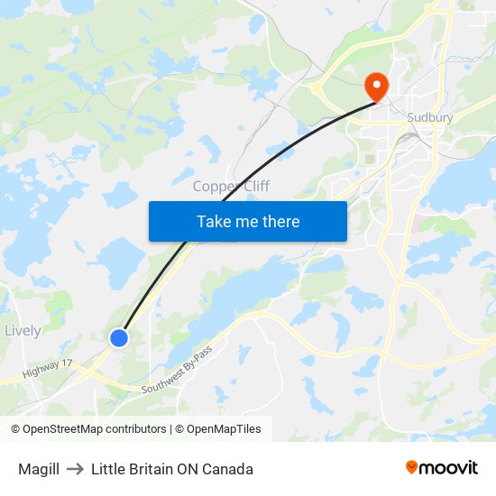 Magill to Little Britain ON Canada map