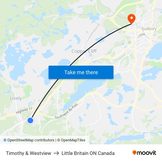 Timothy & Westview to Little Britain ON Canada map